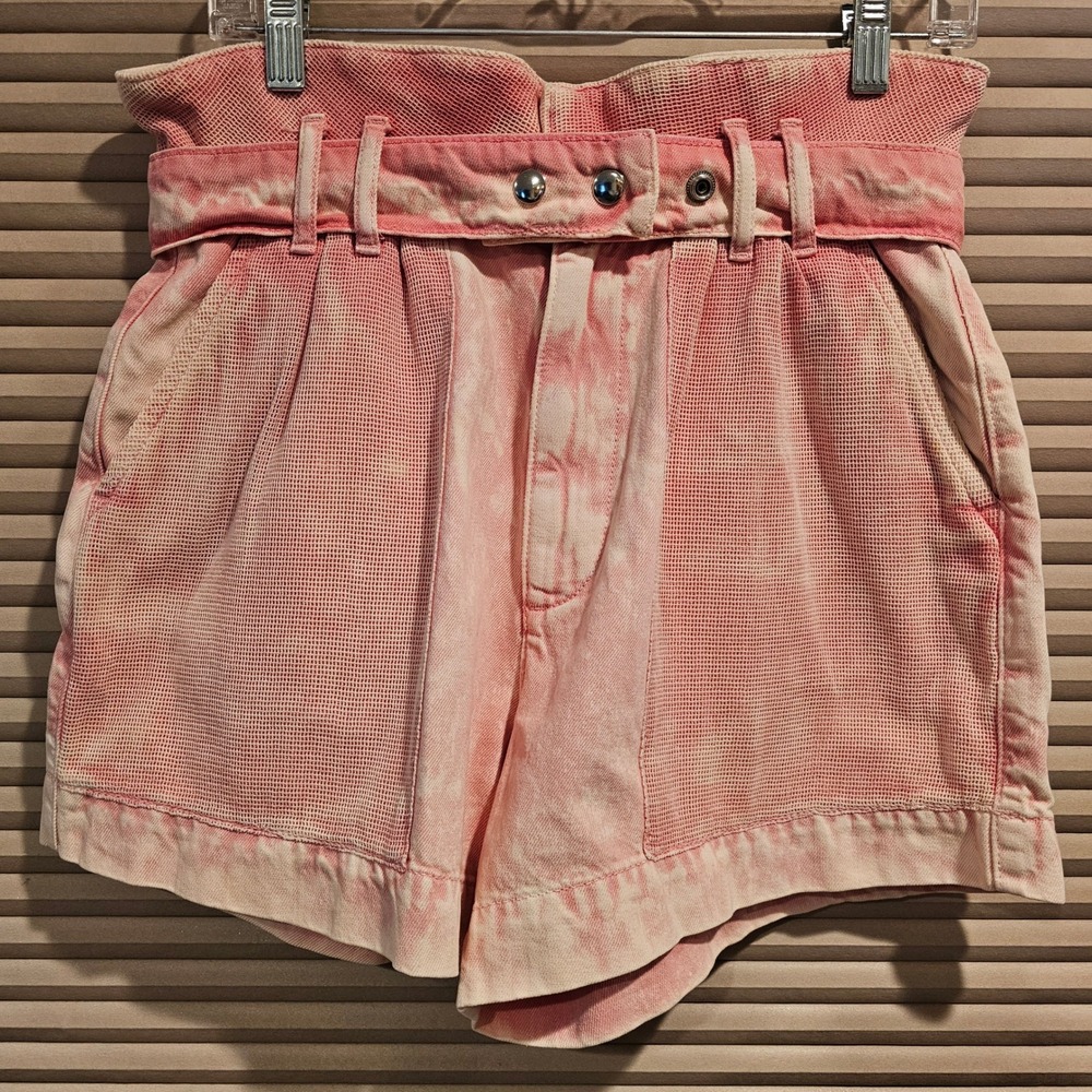 Free People Pink Acid Wash Mesh Overlay Paperbag Denim Shorts Size 27 OB1112463